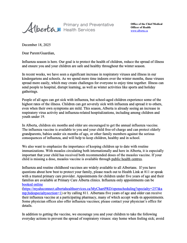 Immunization letter to parents 2025